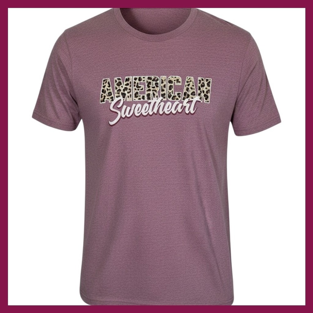 NWOT Pivotal Partners American Sweetheart Leopard Graphic Tee Mauve Purple Large